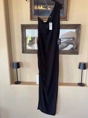 Express One-Shoulder Bodycon Black 1 ruched side Maxi Dress S NEW